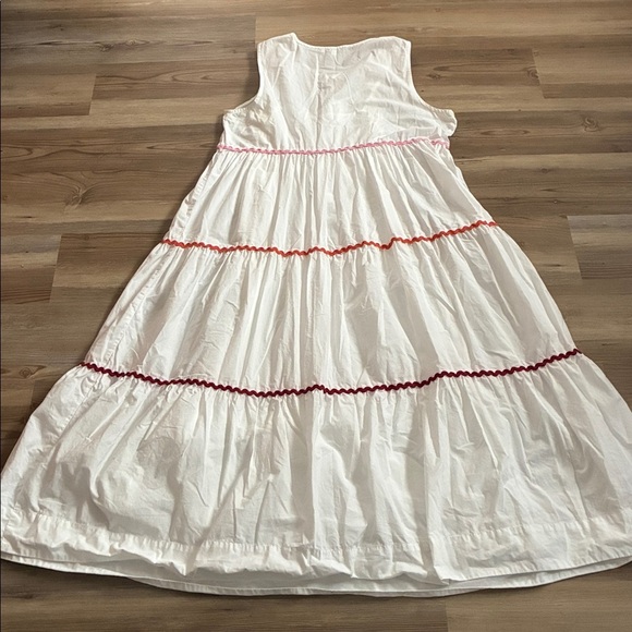 Madewell Rickrack Cattail Tiered Cotton Dress White Sleeveless Size M Lined - Picture 5 of 12